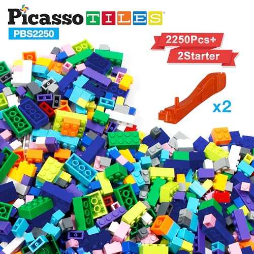 Image of PicassoTiles 2250 Piece Brick Building Blocks STEM Creative Imaginative Color Vibrant Sensory Toy Mix & Match Kit 11 6 Unique Shape Construction Block Playset Kids Boys & Girls Age 3+