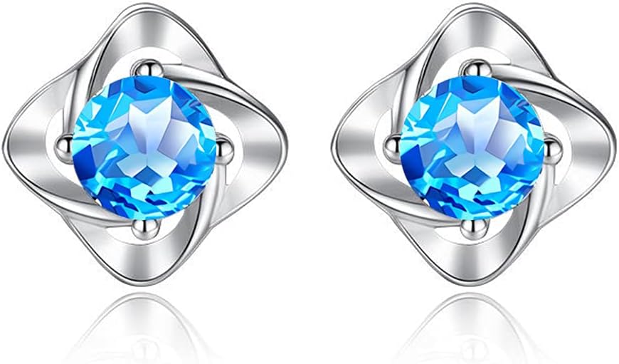 ZolkameryJewellery Set for Women, 925 Sterling Silver Clover Pendant & Stud Earrings & Bracelet Set with Blue/White Cubic Zirconia, Hypoallergenic Women’s Jewelry Wedding Engagement Birthday Gift