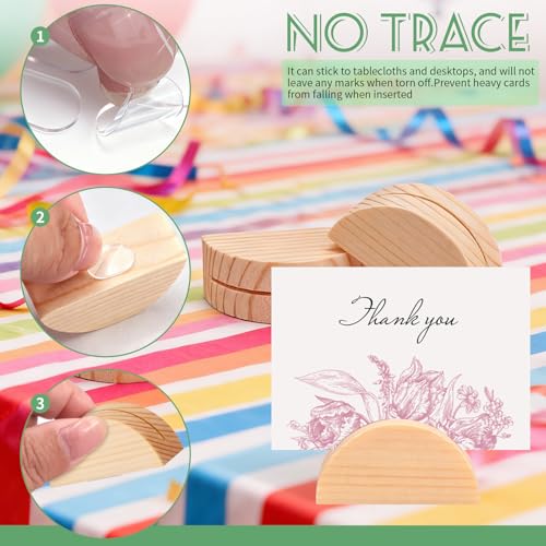 Image of 24Pcs Wood Table Number Stands, Wood Place Card Holders Include Traceless Adhesive Stickers, Semicircular Design Place Card Holders for Wedding, Ceremony, Birthday, Party, Events