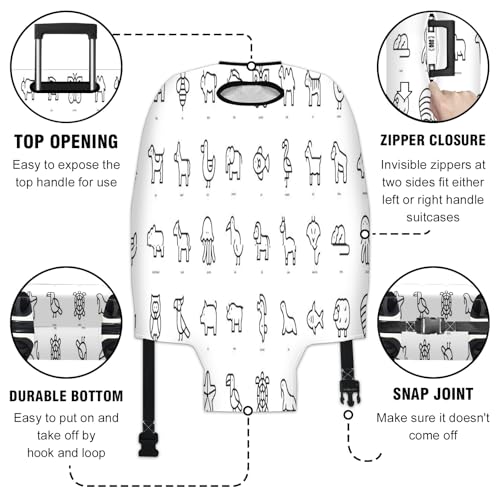 Travel Luggage Cover Suitcase Protector Scratch-Resistant Fit Not Included Suitcase Animals Line Art S-19-21in3