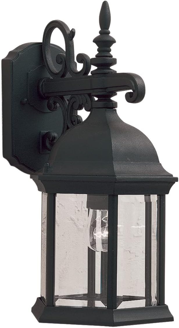 Forte Lighting 1708-01-04 Traditional 1 Light Exterior Wall Lantern, Black Finish with Clear Beveled Glass