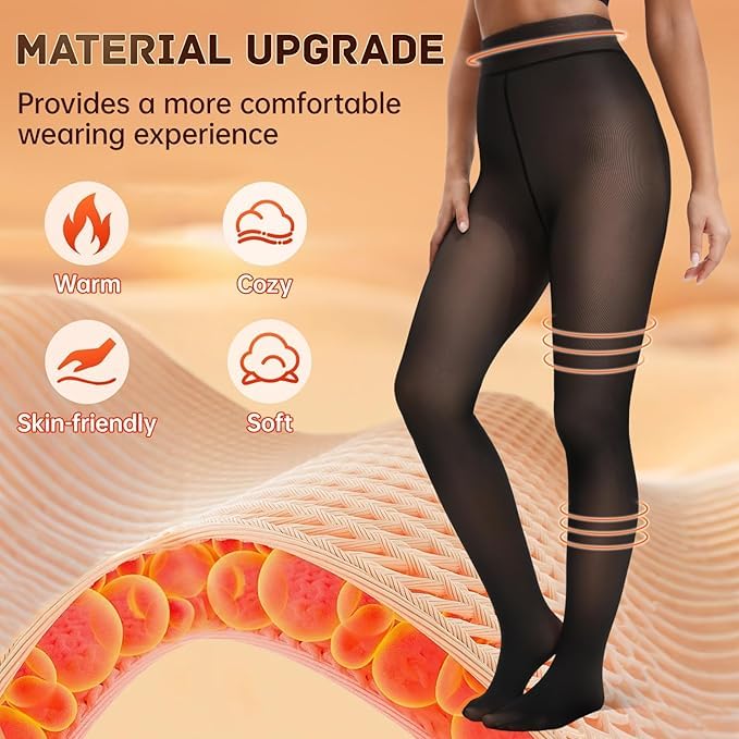 Image of HONGTEYA Fleece Lined Tights Women Winter Thermal Leggings Pantyhose Fake Translucent Thick Warm Sheer Tights
