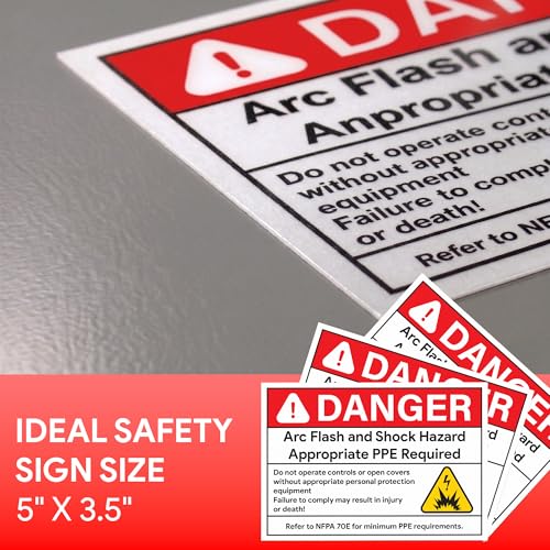 Image of 100pcs Arc Flash Danger Warning Stickers, 5 inch x 3.5 inch Self Adhesive | Weatherproof Vinyl Electrical Hazard Safety Signs