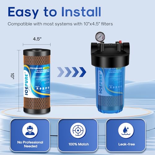 Image of ICEPURE 5 Micron 4.5 inch x 10 inch CTO10BB-KDF Whole House Water Filter Coconut Shell Activated Carbon and KDF Heavy Metal Removal Water Filter Replacement for Home, 2PACK