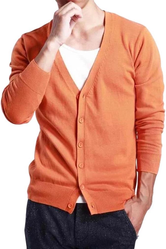 Men Spring Fall Knitwear Sweater Cardigan Basic V-Neck Single Breasted Tops