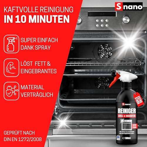 SNANO Backofenreiniger, Grillreiniger extra stark in Profi Qualität - Für Gasgrill, Backofen, Herd, Ceranfeld, Kaminscheiben (500ml)