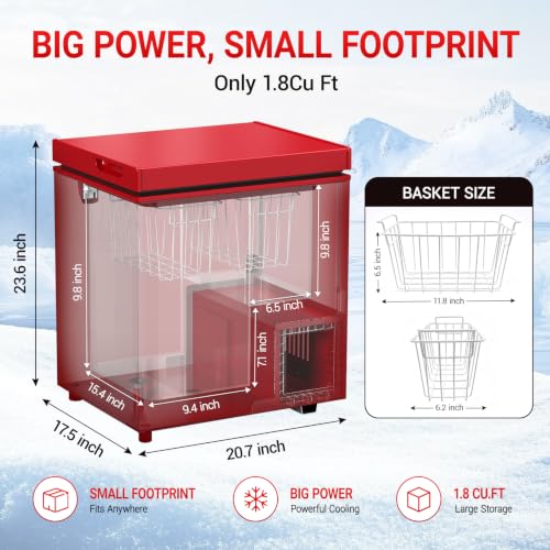 Image of Chest Freezer Low temperature quick freeze 14℉ to -40℉ Compact Freezer - 2 Removable Baskets Match Day Parties, Home Bar Game Day &Soccer Party (Red, 1.8 Cubic Feet)