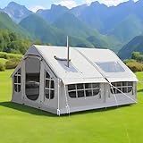 Tienda de campaña inflable con bomba para 6-8 personas, impermeable, para 4 estaciones, con apertura de chimenea, fácil instalación para acampar familiar
