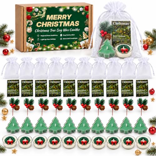 Velas Navidad, Vela Decorativa, Artesanales, Hecho de cera de Soja | Velas de te, Set regalo Navideño, Ideal para Fiestas y Decoraciones Navideñas, 10 Unidades