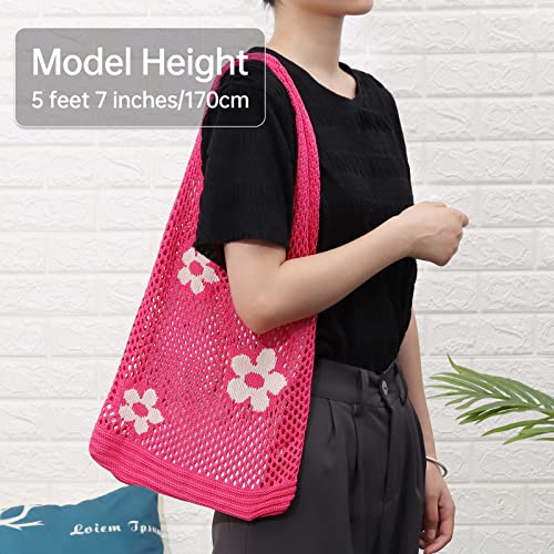 Image of Ovida Crochet Tote Bag Mesh Beach Bag Fairycore Hobo Bag Fairy Grunge Aesthetic Shoulder Bag Y2k Purse for Women Girls