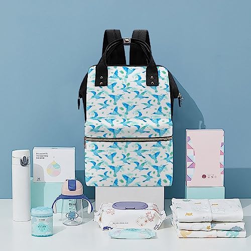 Watercolor-Hummingbirds-Diaper-Bag-Portable-Backpack-Mommy-Bag-Travel-Shoulder-Daypack-for-Outdoor-Working-Beach
