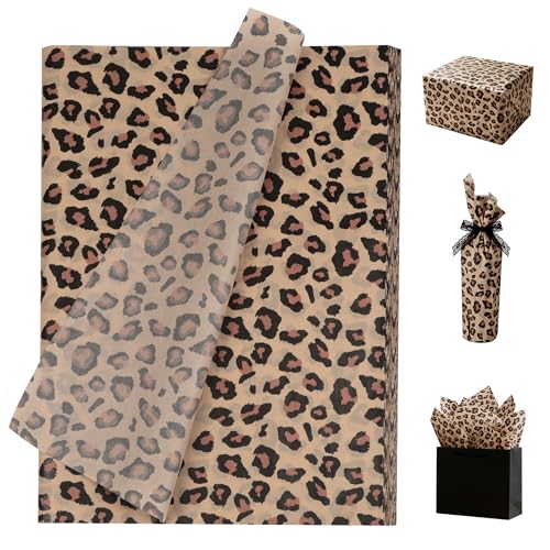UNIQOOO 60 Sheets Leopard Tissue Paper Cheetah Print Tissue Paper Gift Wrapping Papers for Birthday Jungle Safari Party Favor Gift Packing Crafts 20x 14 Inch