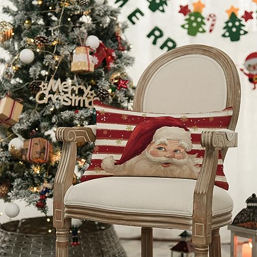Avoin Colorlife PILLOWCOVER-CHRISTMAS-3050-094RE Red Santa Claus Stripes Red Throw Pillow Cover thumb #2