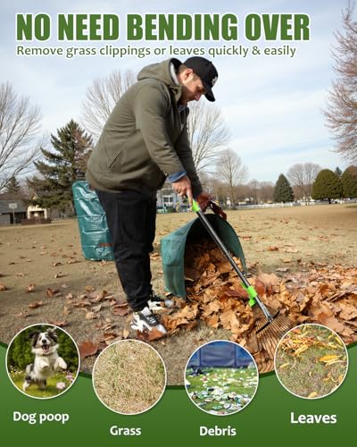 image for Joyhalo 63.4 Inch Rake for Leaves with 40 Gallon Dustpan-Typ Leaf Bags