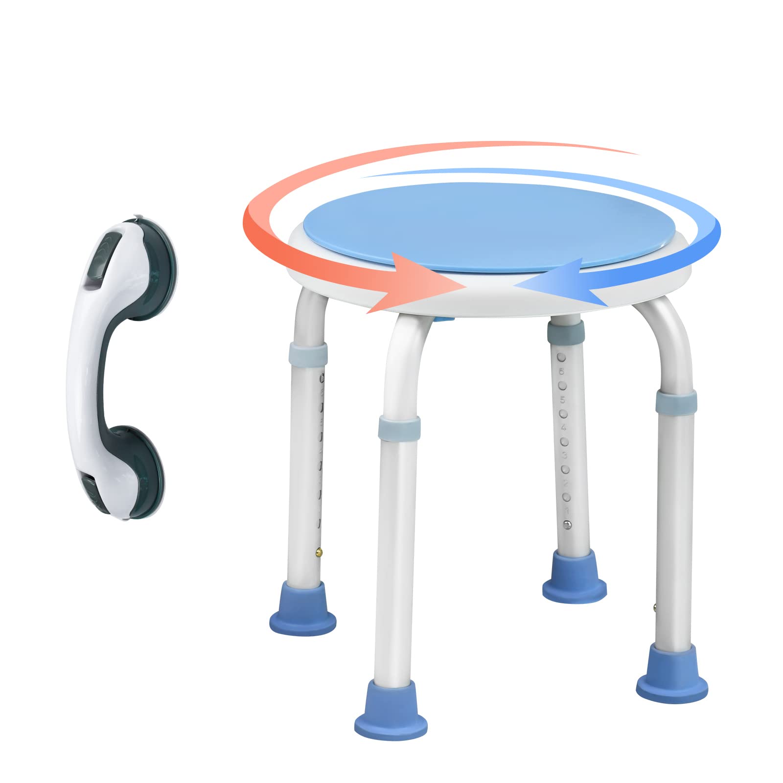 NAIZY Sgabello da doccia regolabile in altezza 36-51 cm con maniglie sgabello da bagno girevole a 360° sedile per doccia antiscivolo in alluminio e plastica per età gravidanza (tipo C, con maniglia)