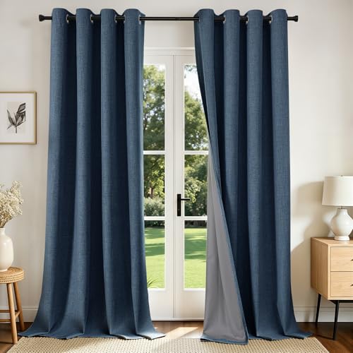 Image of Joydeco Blackout Curtains 120 Inches Long 2 Panels Burg, Room Darkening Curtains for Bedroom, 100% Black Out Textured Thermal Drapes Privacy Protection 2 Panels Set(W52 x L120 Inch, Navy Blue)