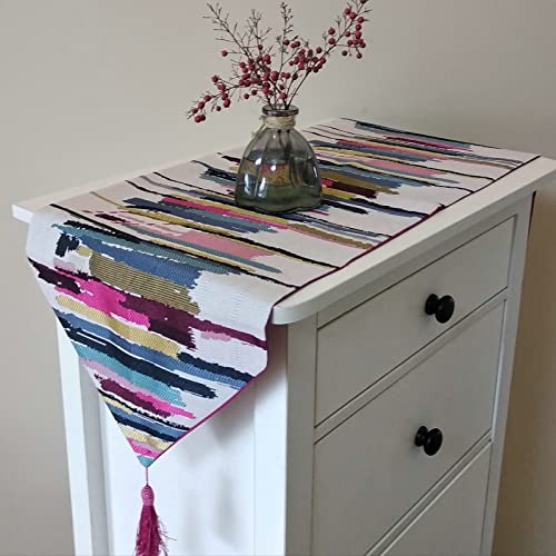 Chemin de table décoratif lin coton rayures rose rouge table longue - 2