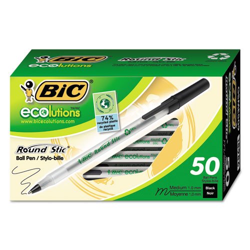 Stylo à bille BIC Ecolutions Round Stic noir pointe moyenne 1 mm lot de 50