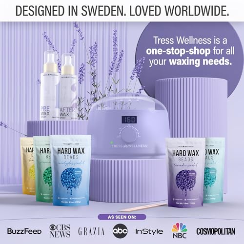 Image of Tress Wellness Award Winning Waxing Kit for Sensitive Skin - Safe for Face & Skin, Easy to Use - At-Home Kit for Face, Bikini, Brazilian & Full Body - Digital Display, Pink