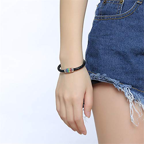 Image of Leather Braided LGBT Rainbow Bangle Bracelet - Gay & Lesbian Pride