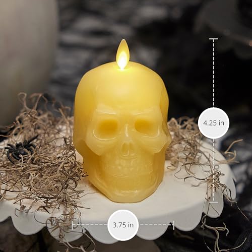 Image of Luminara Flameless Halloween Decor - Skeleton Figural LED Candle Natural Color, Ivory, 3.74 inch x 4.25 inch Real Wax Moving Flame Battery Operated w /Timer