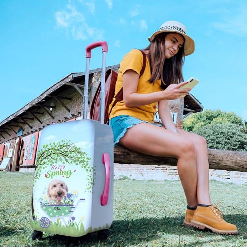 Custom Dog Name Luggage Cover Travel Suitcase Pomeranian with Hello Spring Design Machine Washable Suitcase Protector Fits 18-32 Inch Luggage2