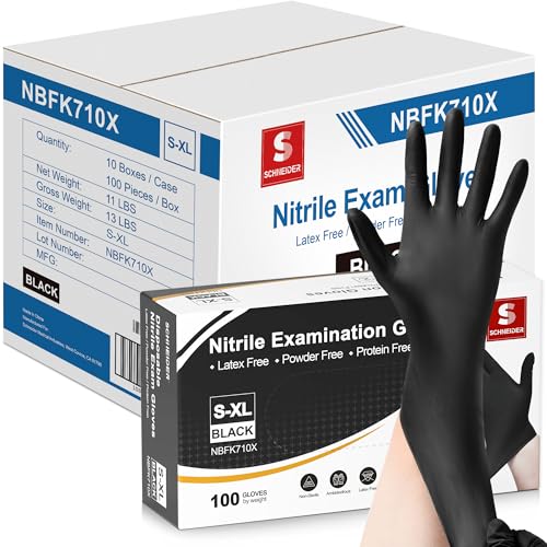 Image of Schneider Nitrile Exam Gloves, 4 Mil Black Gloves Disposable Latex Free Powder Free, Food Safe for Cooking, Food Prep, Clean
