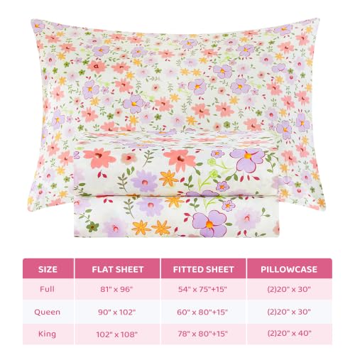 Image of Viviland Floral Queen Sheet Set - 4 Piece Cozy Pink and Purple Small Flower Patterned Bed Sheets - Soft, Breathable Microfiber Sheets with Deep Pocket, Non-Slip Fitted Sheets & Pillowcases