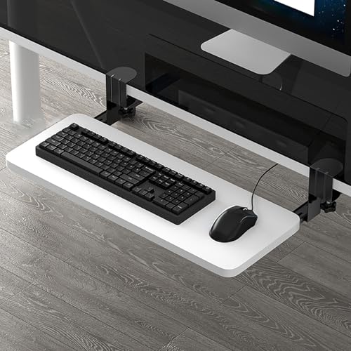 スライド式キーボードホルダー、オフィス用引き出し式キーボードトレイ、タイピング用コンピューター引き出し、しっかりと固定、簡単な取り付け、オフィス、ビジネススペース、ホームオフィスに最適