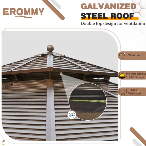 EROMMY-12×12-Hardtop-Gazebo-Galvanized-Steel-Outdoor-Gazebo-Canopy-Double-Vented-Roof-Pergolas-Aluminum-Frame-with-Netting-and-Curtains-for-GardenPatioLawnsParties EROMMY 12×12 Hardtop Gazebo Galvanized Steel Outdoor Gazebo Canopy Double Vented Roof Pergolas Aluminum Frame with Netting and Curtains for GardenPatioLawnsParties