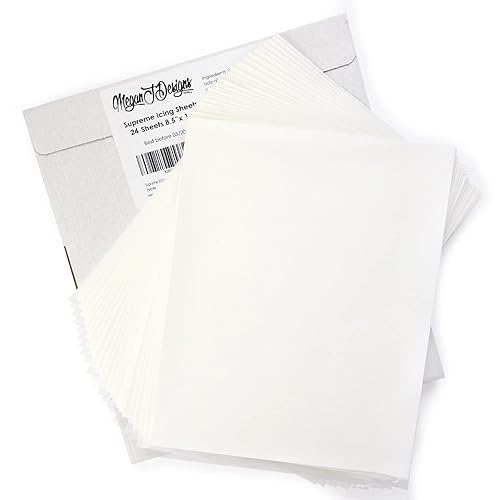 Supreme - Hojas de glaseado comestible, paquete de 24 unidades, color blanco, flexible, comestible, para decoración de tartas, 8.5 x 11 pulgadas por
