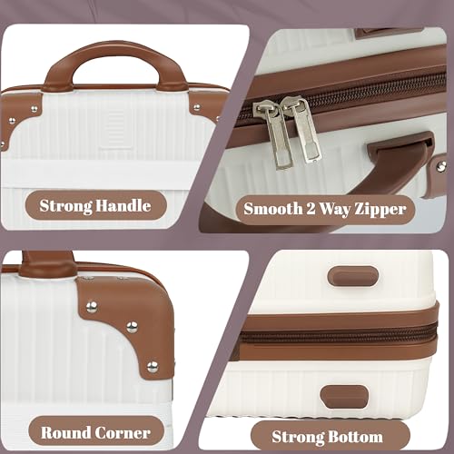 Image of Storite Hard Shell Vanity Bag Cosmetic Case for Women, Makeup Organizer - Brown & White