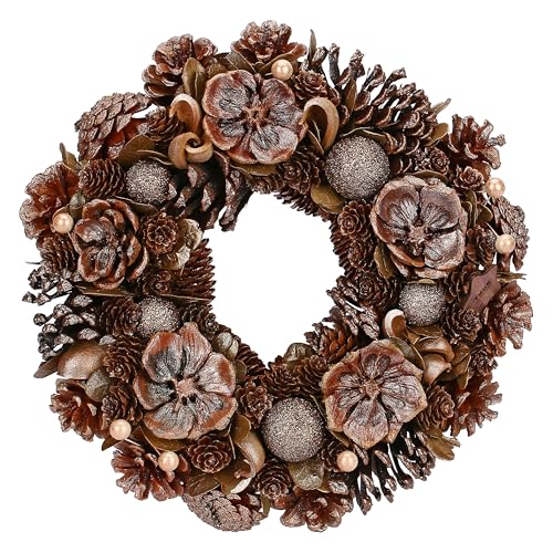 THUN - Ghirlanda decorativa con pigne e palline oro-31 * 31 * 7,5 cm