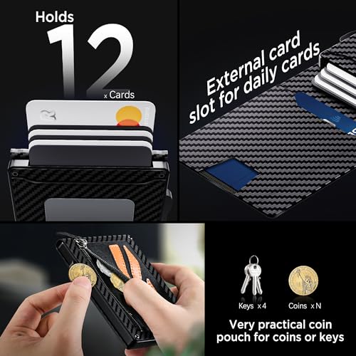 Wallet for Men, Pop-up Case, Cash Slot, RFID Blocking Mens Wallet with ID Window, Minimalist Wallet for Credit Cards,With Coin Pocket (Carbon Fiber)4