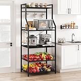 Garvee Estante industrial de cocina de 5 niveles con soporte para microondas – Estante negro con 2 cestas grandes y 8 ganchos para organizar especias y ollas