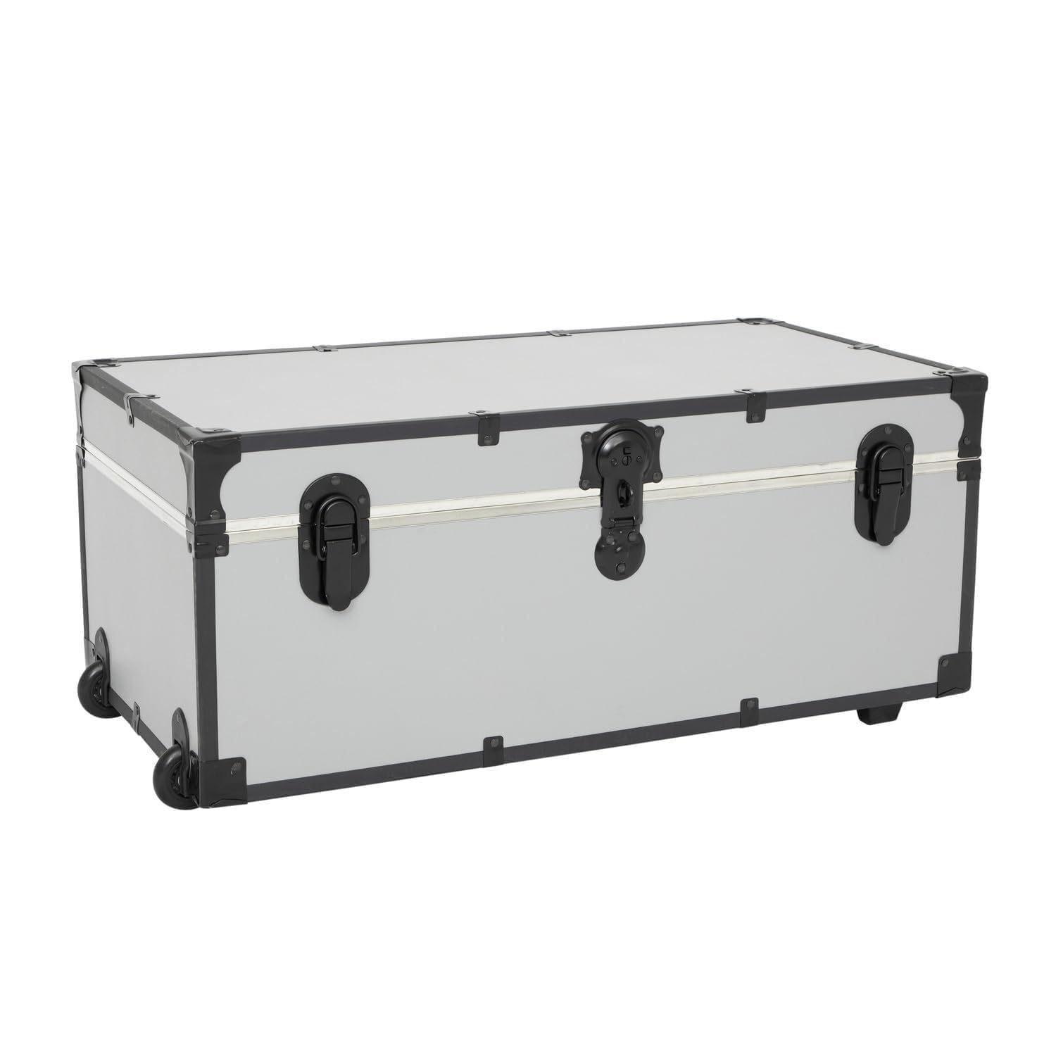HomeStock Rustic Romance Heavy Duty 30" Under Bed College Storage Trunk with Lock, Latch Closure Type, 15.75" D x 30" W x 12.25" H, Ideal Camp Dorm Room Trunk Footlocker Alloy