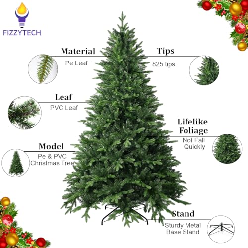 Image of Fizzytech 4 Feet Artificial PVC+PE Christmas Tree with 825 Tips, Premium Lifelike Foliage, Strong Steel Stand, Easy Setup, Corner Christmas Tree for Home, Office & Holiday Decoration