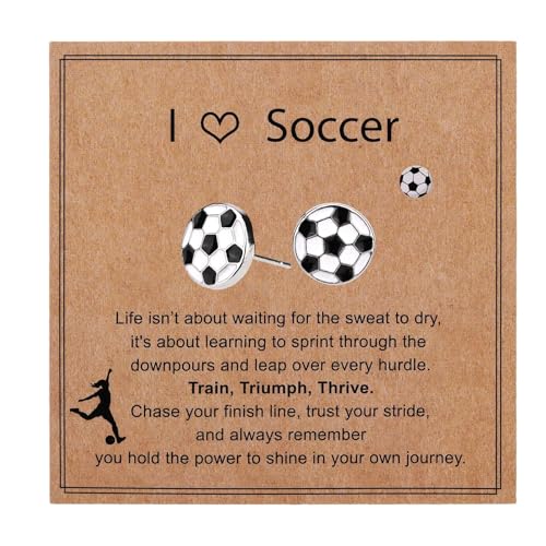 Sports Stud Earrings, Stylish Sports Themed Earrings Enamel Stud Jewelry with Greeting Card for Women Men (Soccer)