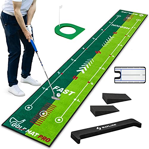 SAPLIZE Golf Putting Mat Dual-Speed 20×10ft Golf Practice Green with Alignment Mirror & Slope Wedges | Indoor/Outdoor Putting Trainer for Speed & Accuracy Improvement