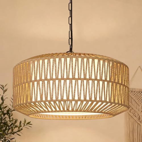 Farmhouse Chandelier Light Fixture, 5-Light Rattan Boho...