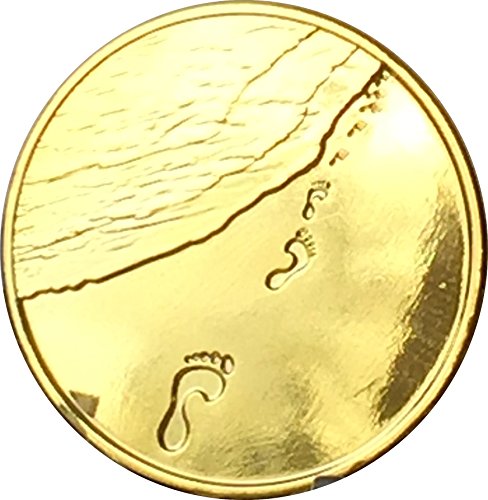 Foot Prints in The Sand Gold Tone Medallion Spiritual Chip Pocket Token Footprints Gift
