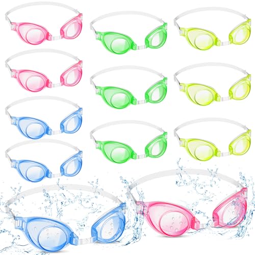 Konohan 12 Pairs Kids Swimming Goggles Bulk No Leak Ages 6-14 4 Colors