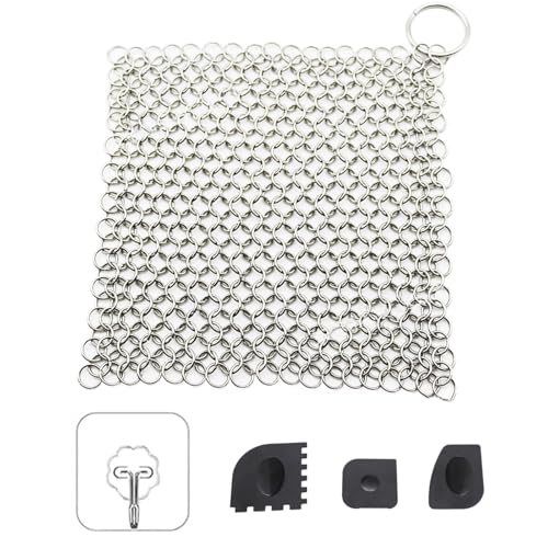 HAPPOW Limpiador de anillos holandés de hierro fundido, limpiador de hierro fundido 316 de acero inoxidable con 3 raspadores y 1 gancho autoadhesivo, varillas pómez y esponja de limpieza, accesorios