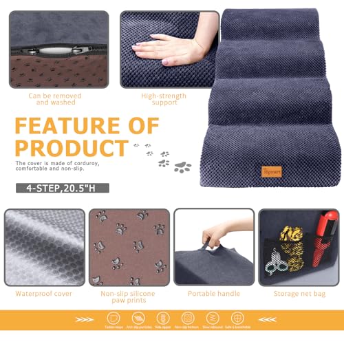 Image of Topmart High Density Foam Dog Steps 4 Tiers,Extra Wide Deep Pet Steps,Non-Slip Dog Stairs Ramp for Bed,Soft Foam Cat Ladder,Best for Older Injured,Older Pets,Cats with Joint Pain