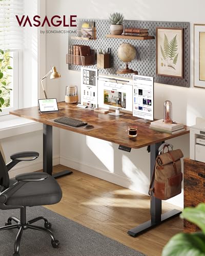 Image of VASAGLE Electric Standing Desk, Stand Up Desk, 4 Memory Heights, Sedentary Reminder, for Home Office, 63 x 27.6 Inches, Rustic Brown ULSD316KD02S