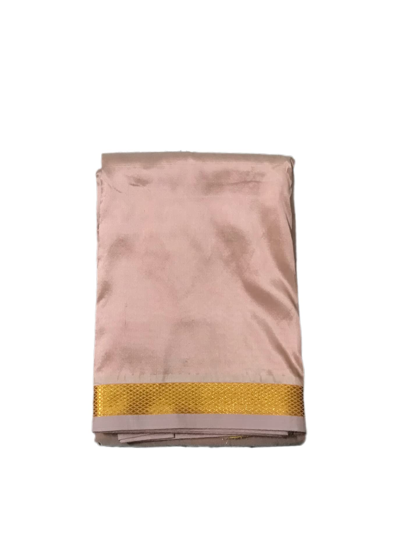 Veshti for Men's Dhoti Mundu Lungi with Angavastram Shawl Towel Silk Blend Pattu PREMIUM ROSE GOLD WITH GOLDEN BORDER-picture-25