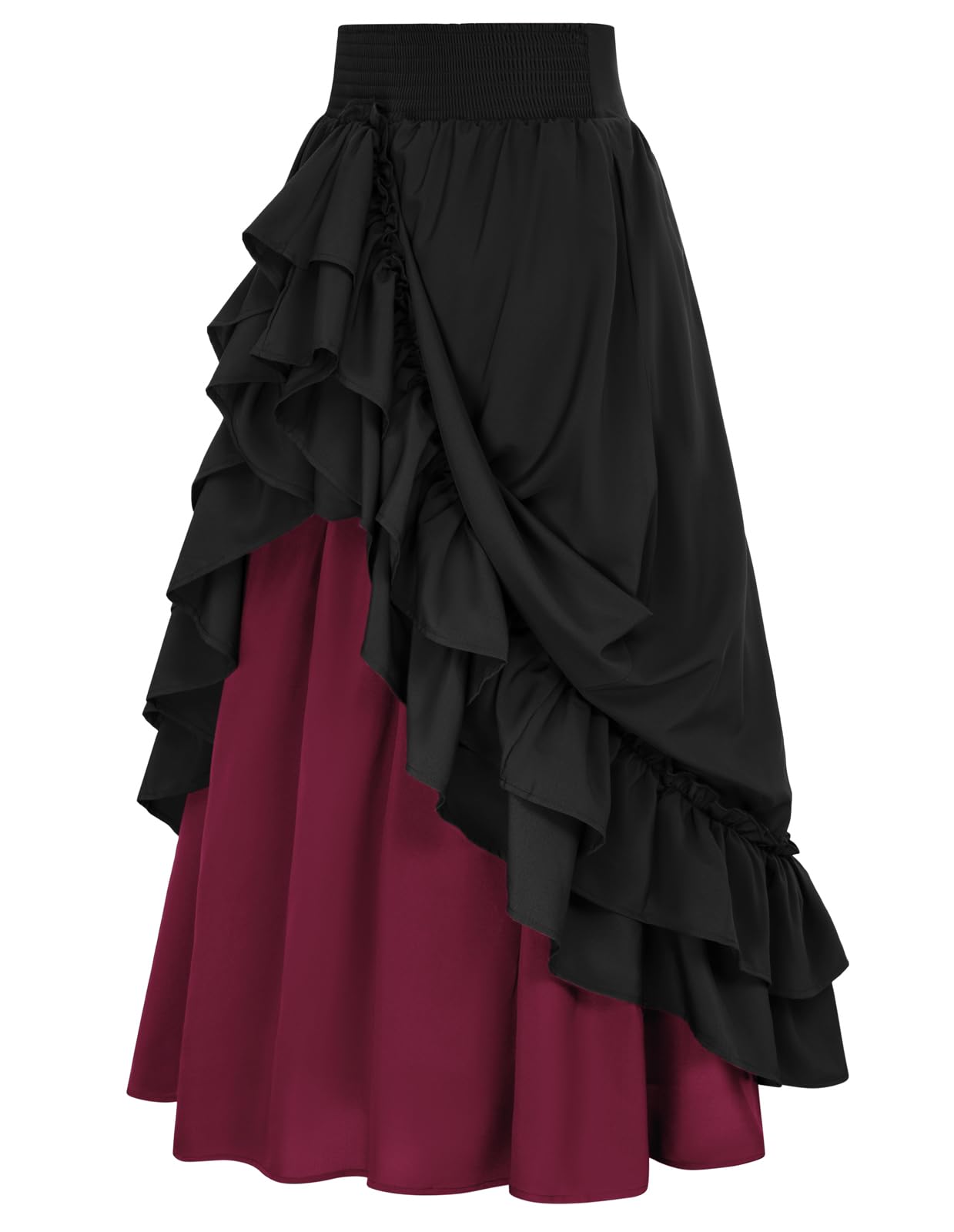 Scarlet Darkness Victorian Skirt for Women Long Double-Layer Ruffle Renaissance Maxi Skirts, Black and Red, L