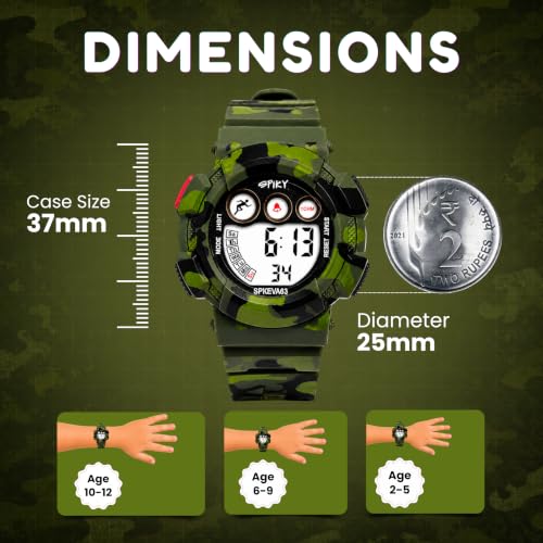 Image of SPIKY Round Digital Sports Watch for Kids | Military, Camouflage Design | Multifunctional & Luminous Display | 30M Water Resistant | Best Birthday Gift Wrist Watches for Boys & Girls | Age 2-12 Years