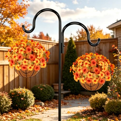 Image of Artificial Fall Flowers for Outdoors, Faux Petunias Autumn Decoration, Fake Flowers Plants UV Resistant Look Real Silk Flowers for Outside Planter Front Door Porch Patio Yard (6, Orange-Yellow)