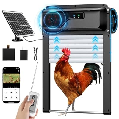 Automatic Chicken Coop Door with HD Camera, WiFi Enabled, Talkback Function, Timer, 5000mAh Battery, APP and Remote Control, Solar Powered Auto Chicken Door Opener with Anti-Trap Sensor